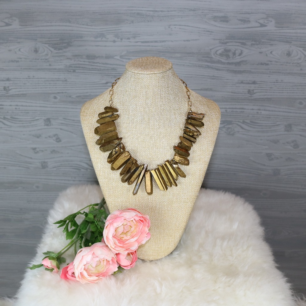 Gold Chunk Rock Statement Necklace